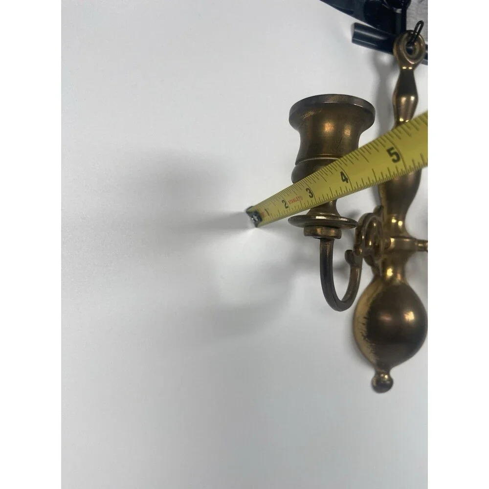 Double Candle Holders Brass 2 Arm Wall Sconce Made In England Vintage Old Brass